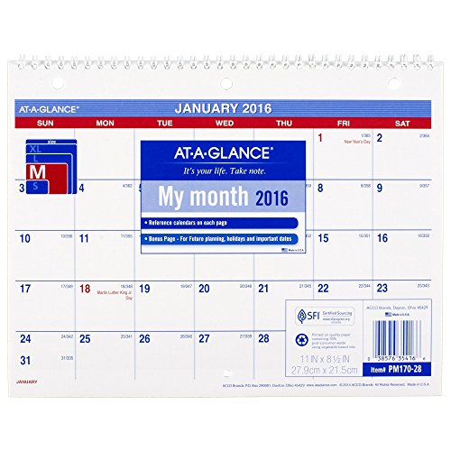 0038576354166 - AT-A-GLANCE MONTHLY DESK / WALL CALENDAR 2016, 12 MONTHS, 11 X 8-1/2 INCHES (PM170-28)