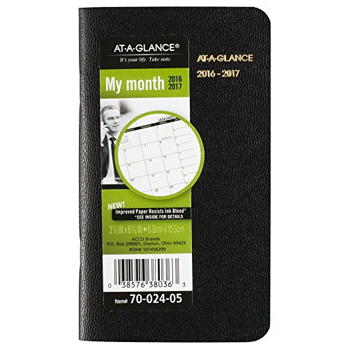 0038576380363 - AT-A-GLANCE MONTHLY PLANNER 2016-2017, TWO-YEAR, 3-1/2 X 6-1/8 INCHES, BLACK (70-024-05)