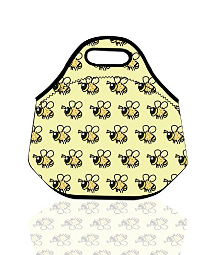 3872386102398 - INSULATED COOLER GIRLS BAG TOTE HANDBAG LUNCHBOX FOOD CONTAINER GOURMET TOTE COOLER WARM POUCH BUSY FLYING BEES IN YELLOW SNACK TOTE BAG