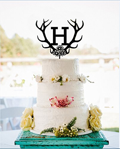 3872386229903 - UNIQUE PERSONALIZED WEDDING CAKE TOPPERS LETTER ANTLER FLOWERS CAKE DECORATIONS FOR SPECIAL EVENTS KEEPSAKE GLITTER SILVER