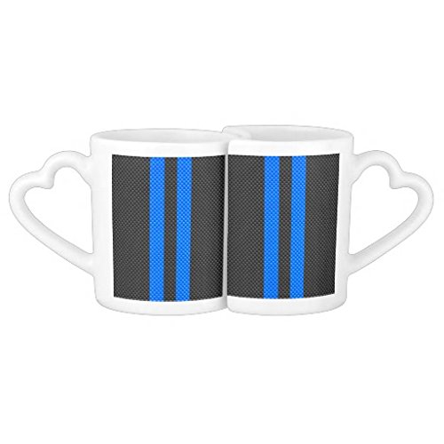 3872386261279 - CYAN BLUE CARBON FIBER STYLE RACING STRIPES COUPLES COFFEE MUG