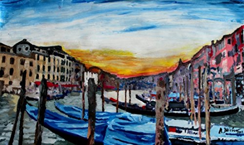 3872386692028 - GONDULAS ON CANALE GRANDE VENICE PAINTING ON CANVAS 12X16 FRAMED AND READY TO HANG