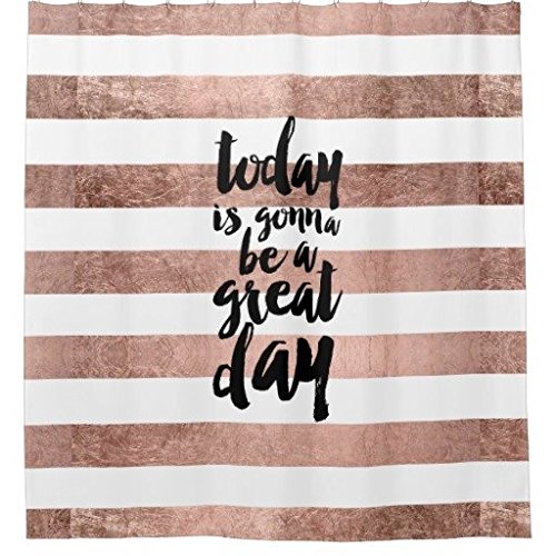 3872386825075 - ZZDREAMZZ MODERN QUOTE GREAT DAY TYPOGRAPHY ROSE GOLD STRIPE WATERPROOF FABRIC POLYESTER BATHROOM SHOWER CURTAIN 60(W) X 72(H)