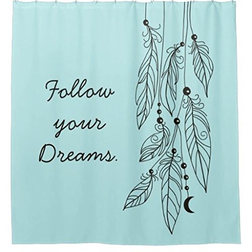 3872386825112 - ZZDREAMZZ BOHEMIAN FEATHERS TURQUOISE DREAMS QUOTE WATERPROOF FABRIC POLYESTER BATHROOM SHOWER CURTAIN 60(W) X 72(H)