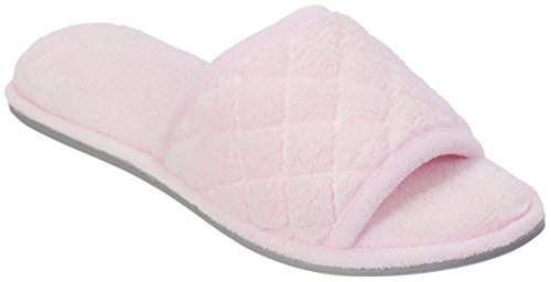 0039161459266 - DEARFOAMS WOMENS TERRY QUILTED OPEN-TOE SLIPPERS MEDIUM PINK