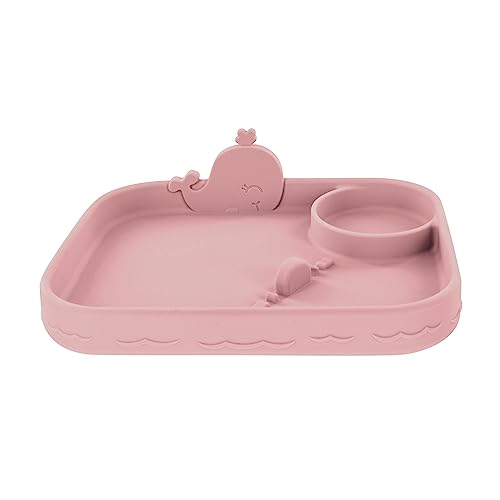 0039175809675 - NUBY 100% SILICONE RECTANGLE PLATE, BPA FREE, PINK WHALE PRINT