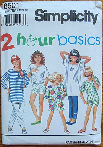 0039363142423 - SIMPLICITY 8501 SEWING PATTERN ~ CHILDREN'S, GIRLS', CHUBBIES' PANTS OR SHORTS IN 2 LENGTHS, TOP, TUNIC, SIZES 8 1/2 TO 16 1/2
