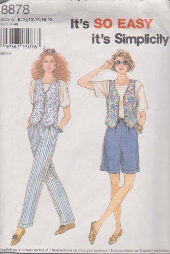0039363150763 - SIMPLICITY PATTERN 8878 ~ MISSES' PULL-ON PANTS OR SHORTS AND LINED VEST ~ 8-18