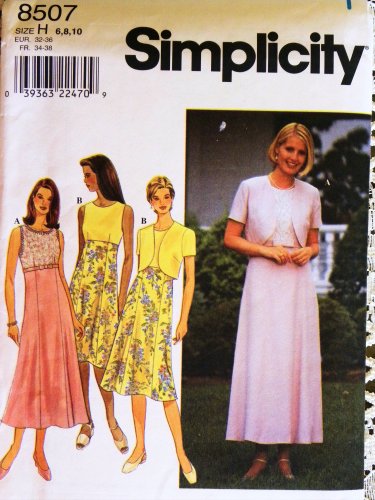 0039363224709 - SIMPLICITY 8507 MISSES DRESS AND LINED BOLERO JACKET SEWING PATTERN SIZE 6 TO 10