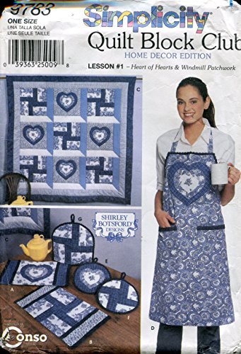 0039363250098 - SIMPLICITY QUILT BLOCK CLUB PATTERN 9783 ~ LESSON #1 HEART OF HEARTS & WINDMILL PATCHWORK QUILT AND KITCHEN DECOR