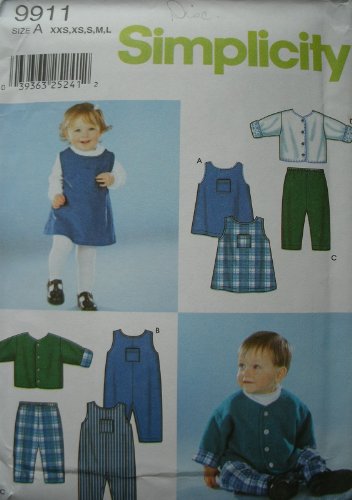0039363252412 - SIMPLICITY PATTERN 9911 ~ BABIES' DRESS, ROMPER, PANTS AND LINED JACKET ~ XXS-L (UP TO 24 LBS)