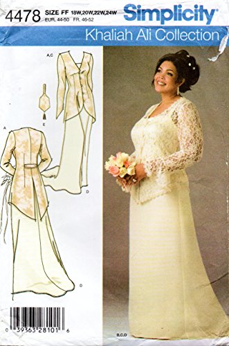 0039363281016 - KHALIAH ALI COLLECTIONS SIMPLICITY 4478 WOMAN'S PETITE SPECIAL OCCATION WEDDING JACKET, CAMISOLE AND SKIRT WITH TRAIN, PURSE SEING PATTERN SIZE 18W-24W