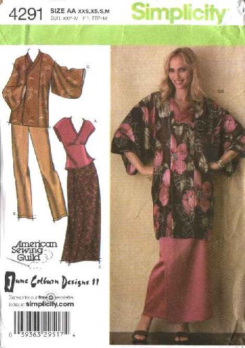 0039363295181 - SIMPLICITY PATTERN 4291 ~ JUNE COLBURN DESIGNS EVERYBODY LINED KIMONO, TOP, PULL-ON PANTS AND SKIRT, SIZE BB (M-L-XL-XXL)