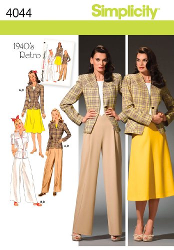 0039363300540 - SIMPLICITY SEWING PATTERN 4044 MISSES'/WOMEN'S SKIRT, PANTS AND LINED JACKET SIZES 10-18 1940'S RETRO LOOK
