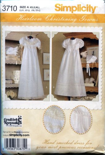 0039363308751 - SIMPLICITY SEWING PATTERN 3710 BABIES' CHRISTENING GOWNS AND BONNETS INCLUDING SMOCKING INSTRUCTIONS