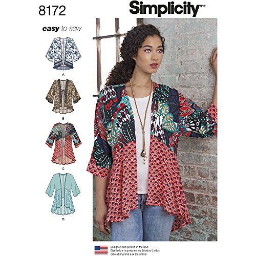 0039363581727 - SIMPLICITY 8172 MISSES' FASHION KIMONOS WITH LENGTH, FABRIC AND TRIM VARIATIONS, A (XX-SMALL/X-SMALL/SMALL/MEDIUM/LARGE/X-LARGE/XX-LARGE)