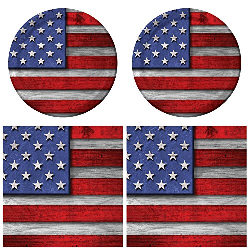 0039409708668 - PATRIOTIC STEEL FOURTH OF JULY DESSERT AND LUNCH PLATES, AND LUNCH AND BEVERAGE NAPKINS BUNDLE - HIGH QUALITY CREATIVE CONVERTING PAPER GOODS