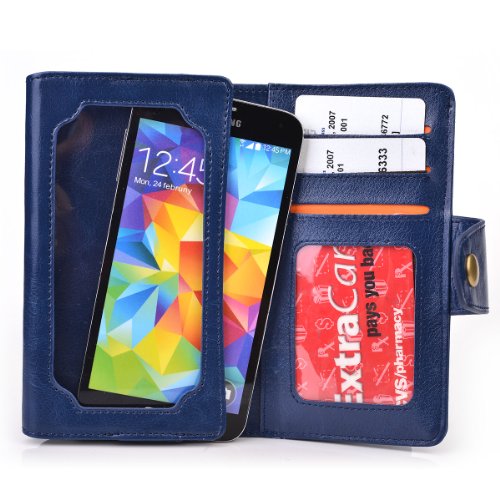 0395006376694 - NAVY BLUE BIFOLD SMARTPHONE WALLET FITS BOOST MOBILE HTC ONE SV 4G LTE