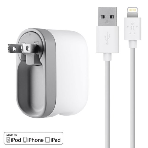 0396694193532 - BELKIN USB SWIVEL HOME AND WALL CHARGER WITH LIGHTNING CABLE FOR IPHONE 6S / 6S PLUS, IPHONE 6 / 6 PLUS, IPHONE 5 / 5S, IPAD PRO, IPAD 4TH GEN, IPAD MINI 4, IPAD MINI 3, IPAD MINI 2, IPAD MINI, IPOD TOUCH 5TH GEN, AND IPOD NANO 7TH GEN (2.1 AMP / 10 WATT)