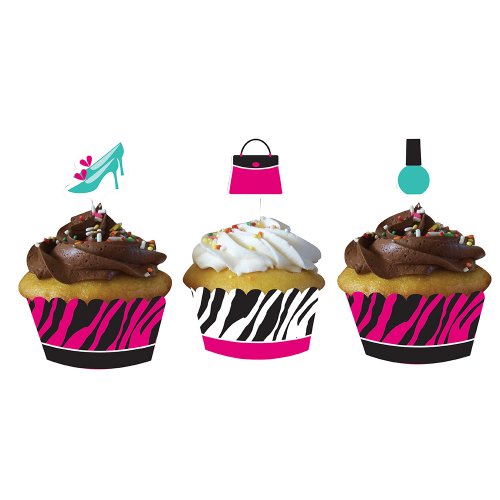 0039938048488 - CREATIVE CONVERTING PINK ZEBRA BOUTIQUE DECORATIVE CUPCAKE WRAPPERS WITH COORDINATING TOPPER DECORATIONS, 24-PIECE PER PACKAGE