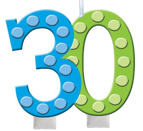 0039938061579 - CREATIVE CONVERTING BRIGHT AND BOLD 30TH BIRTHDAY MOLDED NUMERAL CAKE CANDLE