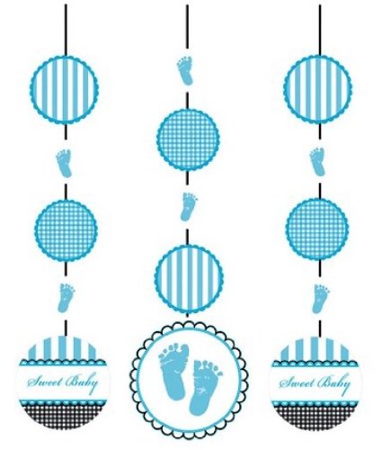 0039938090128 - CREATIVE CONVERTING SWEET BABY FEET BLUE HANGING CUTOUT PARTY DECORATIONS, 3-COUNT