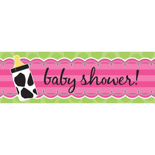 0039938090258 - CREATIVE CONVERTING BABY GIRL COW PRINT GIANT BABY SHOWER BANNER