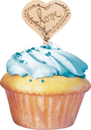 0039938125066 - CREATIVE CONVERTING 12 COUNT BEACH LOVE CUPCAKE TOPPERS WITH GLITTER, BLUE/BROWN
