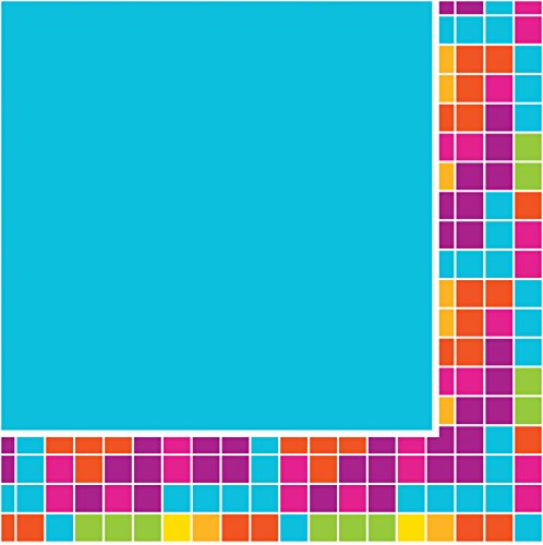 0039938211370 - CREATIVE CONVERTING 16 COUNT 3 PLY PIXELS GET NERDY LUNCH NAPKINS, BLUE/ORANGE/GREEN