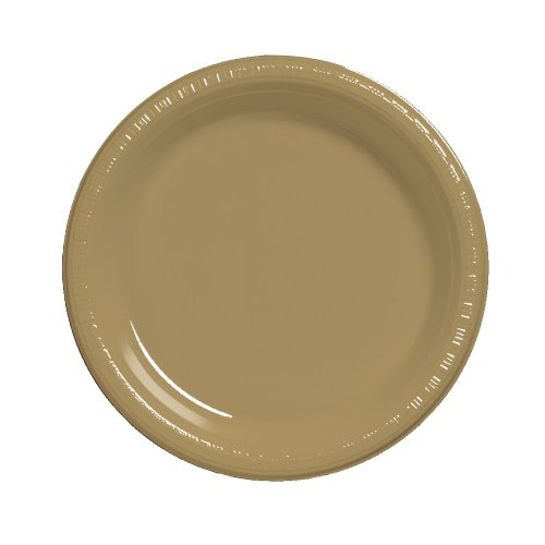 0039938211929 - GLITTERING GOLD PLASTIC DINNER PLATES 9 IN