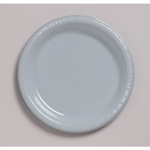 0039938211936 - SHIMMERING SILVER PLASTIC DINNER PLATES 9 IN