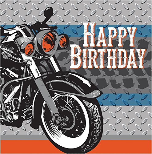 0039938217693 - CREATIVE CONVERTING 16 COUNT 3 PLY HAPPY BIRTHDAY CYCLE SHOP LUNCH NAPKINS, SILVER/BLUE/ORANGE