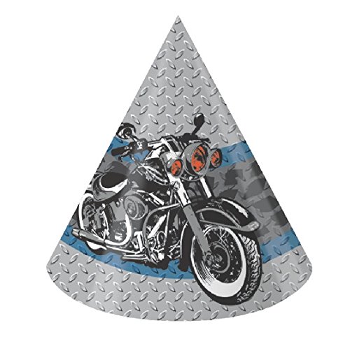 0039938217815 - CYCLE SHOP MOTORCYCLE PARTY CHILD SIZE CONE HATS (8 CT)