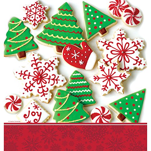 0039938221256 - CREATIVE CONVERTING BORDER PRINT PLASTIC TABLECOVER, 54 X 102, HOLIDAY TREATS, RED/GREEN/WHITE