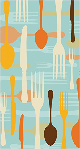 0039938249854 - CREATIVE CONVERTING ELISE 16 COUNT 3 PLY TOASTED FLATWARE GUEST TOWEL, BLUE/ORANGE/WHITE