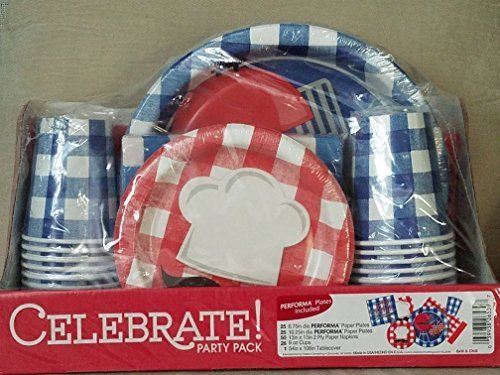 0039938265397 - CELEBRATE! PARTY PACK - GRILL & CHILL DESIGN: 127 PC PACKAGE (25 DINNER PLATES, 25 DESSERT PLATES, 50 2-PLY NAPKINS, 26 (9OZ) CUPS & 1 (54X108) TABLECOVER)