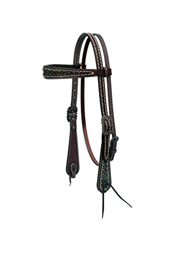 0000399623293 - WEAVER LEATHER 10-0470-CL VINTAGE PAISLEY BROWBAND HEADSTALL WITH CHOCOLATE PAISLEY OVERLAY, HORSE SIZE, RICH BROWN BRIDLE LEATHER