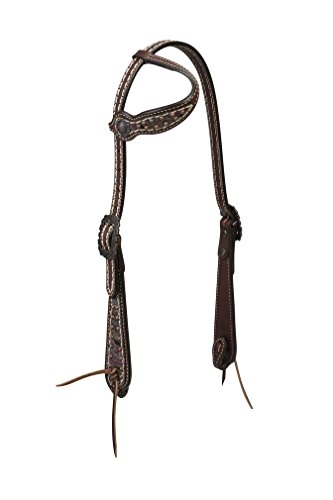 0000399623309 - WEAVER LEATHER 10-0471-CL VINTAGE PAISLEY SLIDING EAR HEADSTALL WITH CHOCOLATE PAISLEY OVERLAY, HORSE SIZE, RICH BROWN BRIDLE LEATHER