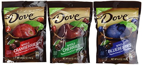 0040000491187 - DOVE WHOLE CHERRIES, WHOLE BLUEBERRIES AND WHOLE CRANBERRIES DIPPED IN CREAMY DOVE DARK CHOCOLATE 6 OZ (PACK OF 3)