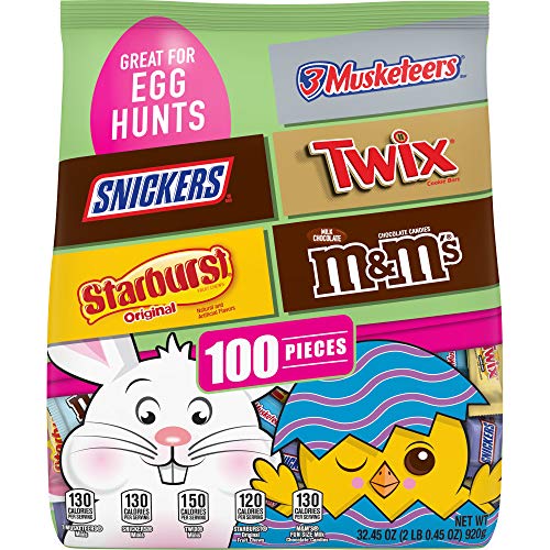 0040000555674 - M&M’S, SNICKERS, TWIX, 3 MUSKETEERS & STARBURST CHOCOLATE EASTER CANDY, 32.45-OUNCE 100 PIECE BAG