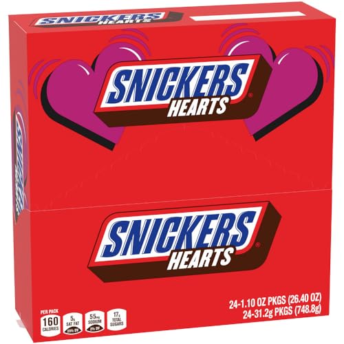 0040000573272 - SNICKERS VALENTINES SINGLES SIZE CHOCOLATE HEART CANDY BARS 1.1-OUNCE BAR 24-COUNT BOX