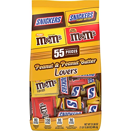 0040000576235 - SNICKERS & M&MS ASSORTED CHOCOLATE CANDY FUN SIZE PEANUT & PEANUT BUTTER LOVERS VARIETY PACK, 31.58 OZ BAG