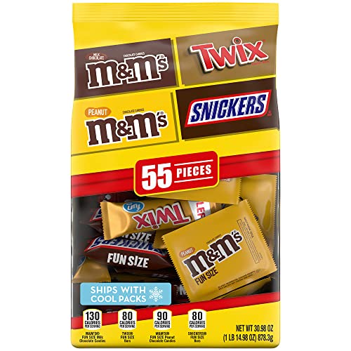 0040000576334 - SNICKERS, M&MS & TWIX FUN SIZE CHOCOLATE CANDY VARIETY MIX, 30.98-OUNCE 55 PIECE BAG
