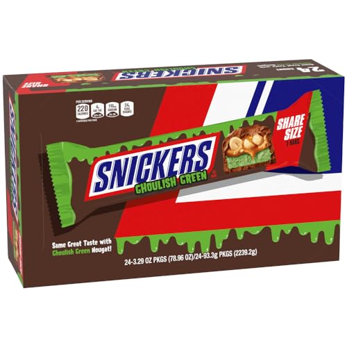 0040000589549 - SNICKERS GHOULISH GREEN HALLOWEEN SHARE SIZE 24 COUNT