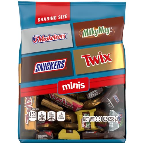 0040000597551 - SNICKERS, TWIX, MILKY WAY & 3 MUSKETEERS MINIS MILK CHOCOLATE CANDY BARS VARIETY PACK, SHARING SIZE, 8.31 OZ BAG (PACK OF 8)