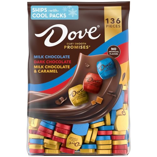 0040000598626 - DOVE PROMISES MILK CHOCOLATE, DARK CHOCOLATE AND MILK CHOCOLATE & CARAMEL ASSORTED CHOCOLATE CANDY, 136 CT BULK BAG