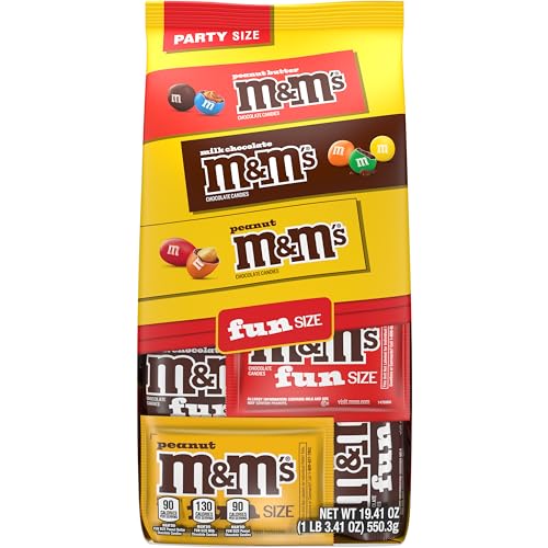 0040000598770 - M&MS MILK CHOCOLATE, PEANUT & PEANUT BUTTER FUN SIZE VARIETY PACK, PARTY SIZE, 19.41 OZ BULK CANDY BAG