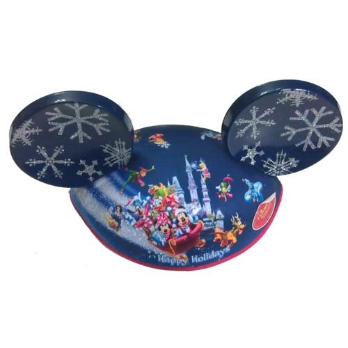 0400006659453 - DISNEY STORE/DISNEY PARKS LIGHT UP MICKEY MOUSE EARS HAT WITH CINDERELLA CASTLE, 17 WALT DISNEY WORLD CHARACTERS AND GLITTER SNOWFLAKE EARS