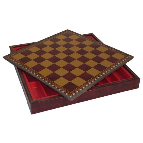 0400008337748 - WORLDWISE IMPORTS PRESSED LEATHER CHESS BOARD AND CHEST WITH 1IN SQUARES