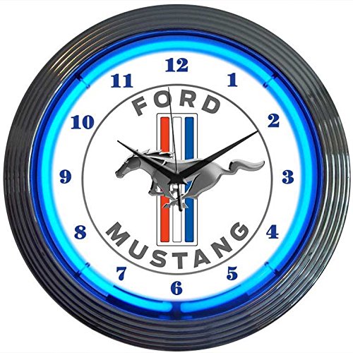 0400008929776 - NEONETICS FORD MUSTANG BLUE NEON WALL CLOCK, 15-INCH
